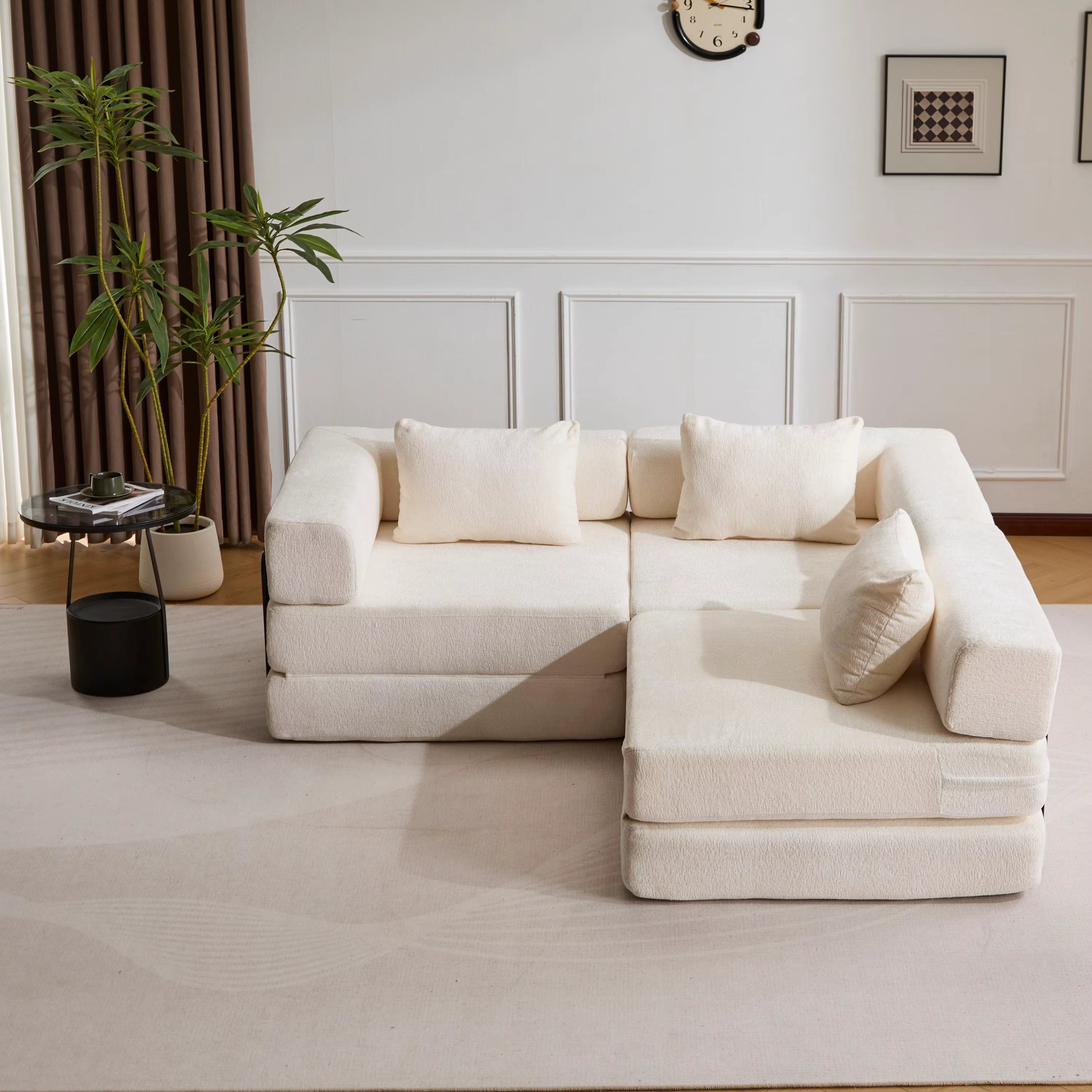 Canapé-lit Harmony blanc chenille, lit d'appoint pliable convertible