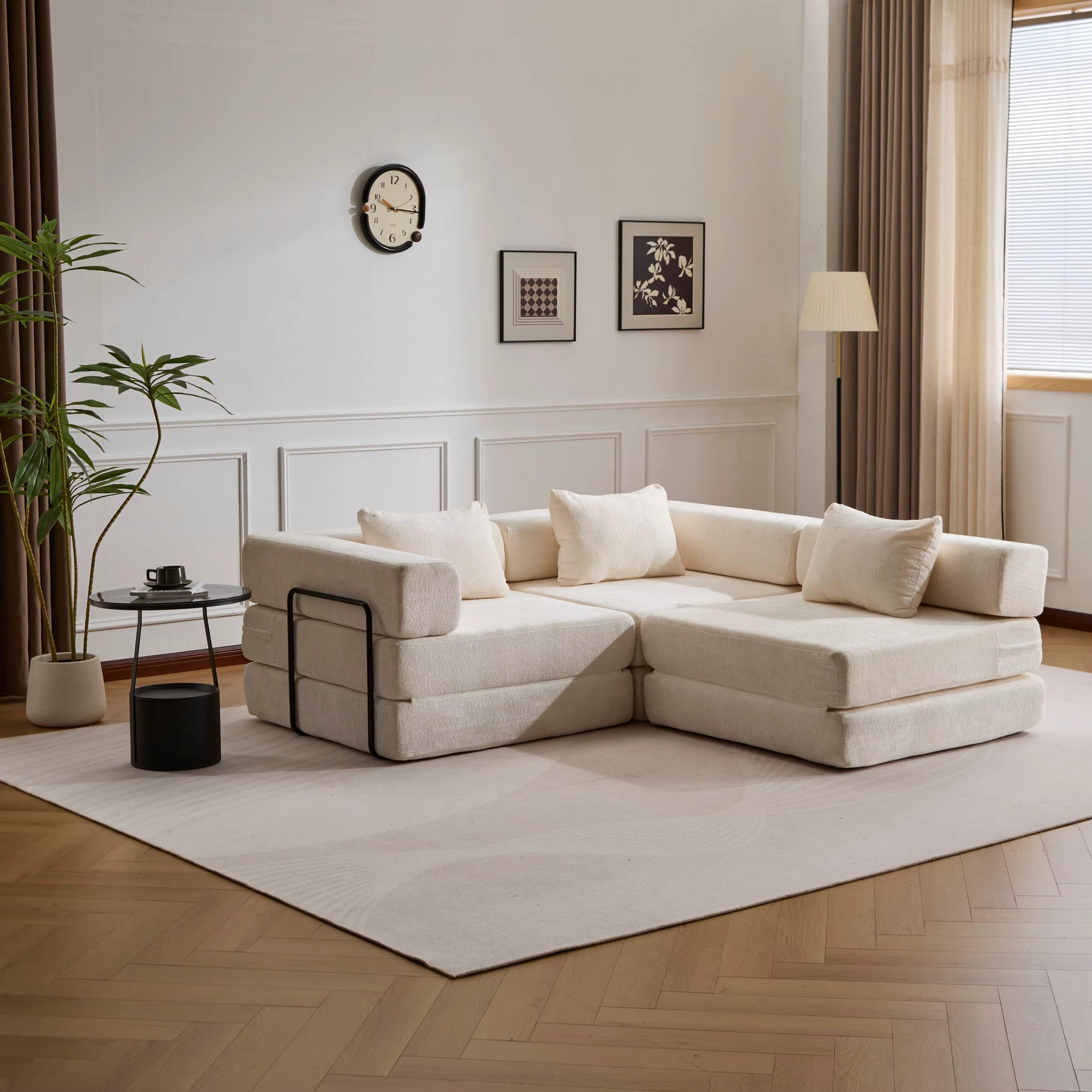 Canapé-lit Harmony blanc chenille, lit d'appoint pliable convertible