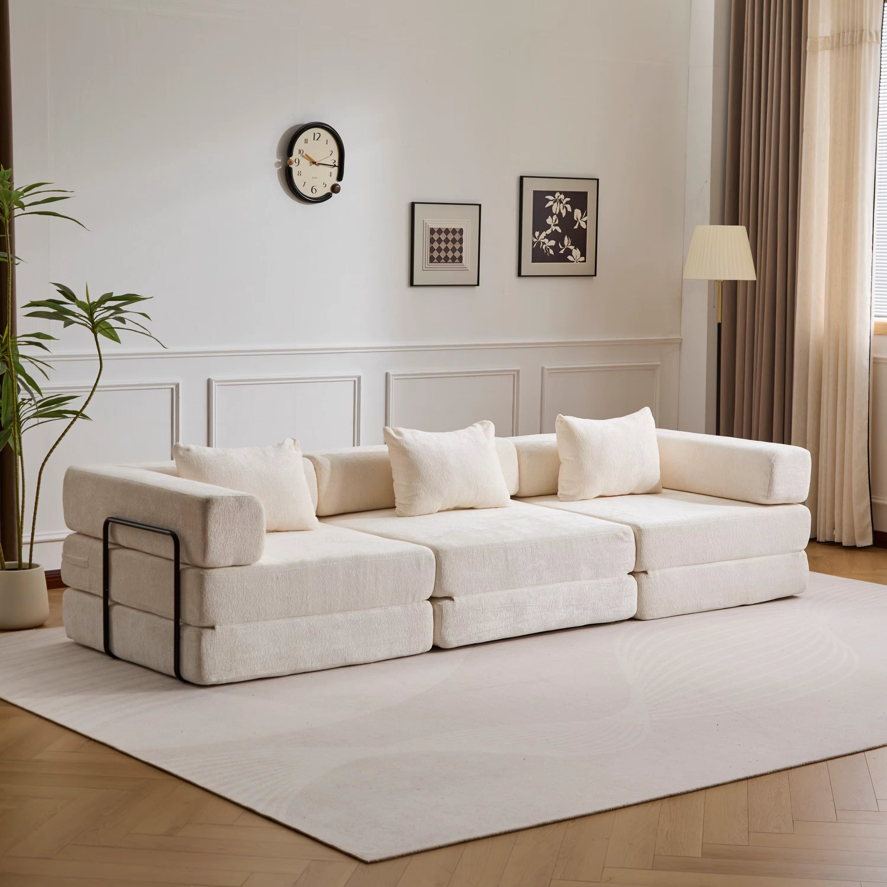 Canapé-lit Harmony blanc chenille, lit d'appoint pliable convertible