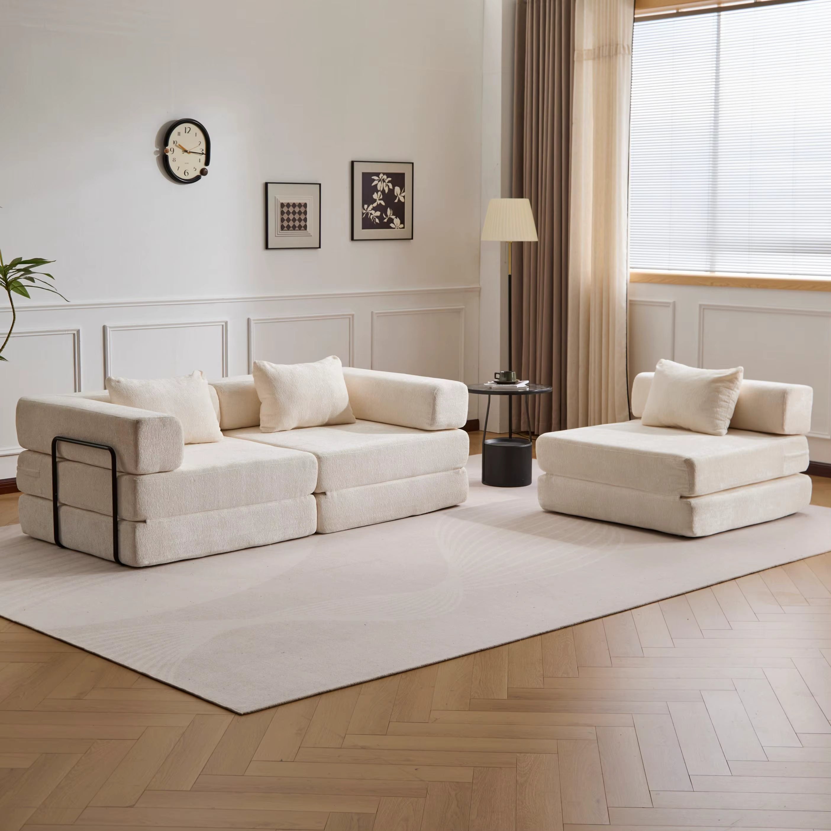 Canapé-lit Harmony blanc chenille, lit d'appoint pliable convertible