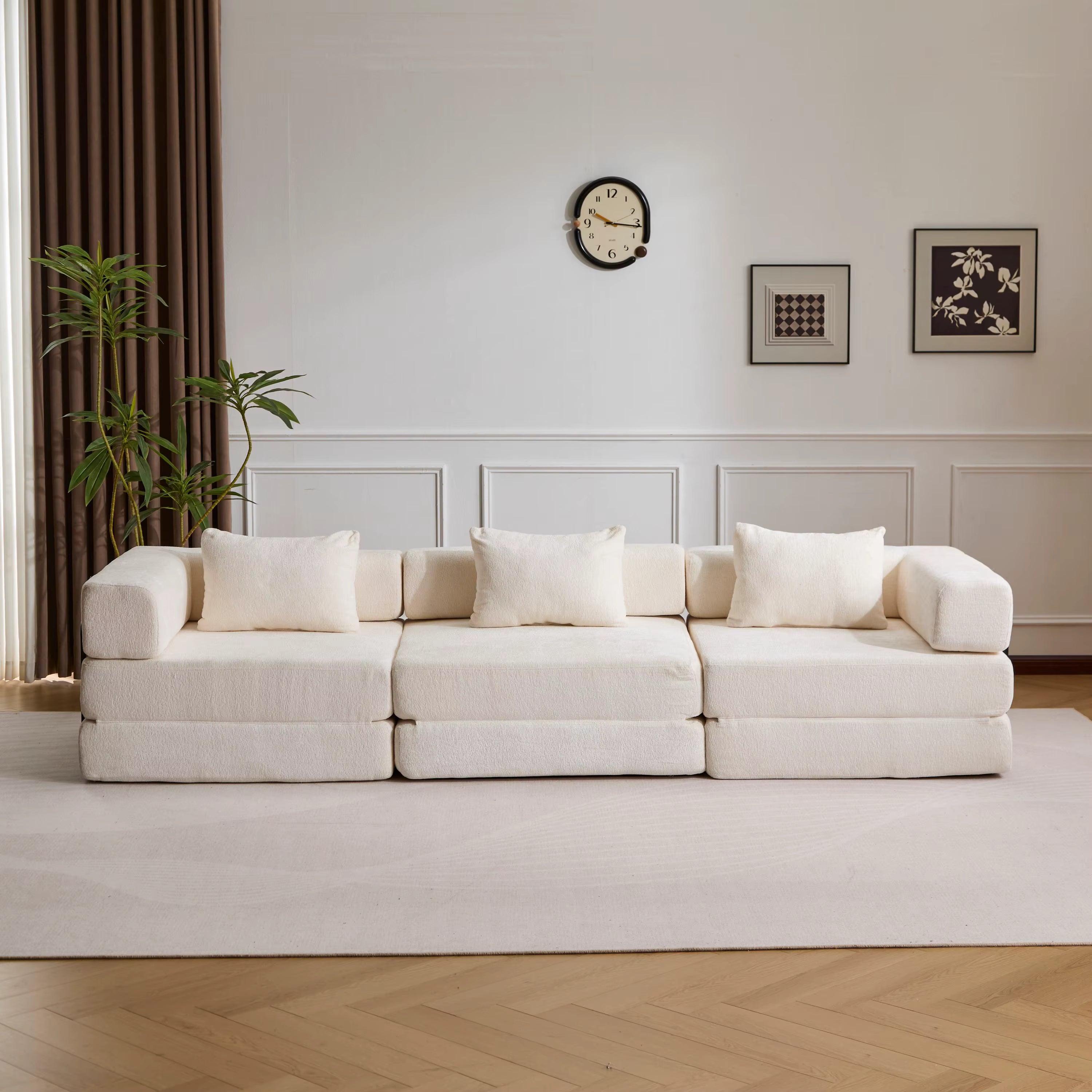 Canapé-lit Harmony blanc chenille, lit d'appoint pliable convertible