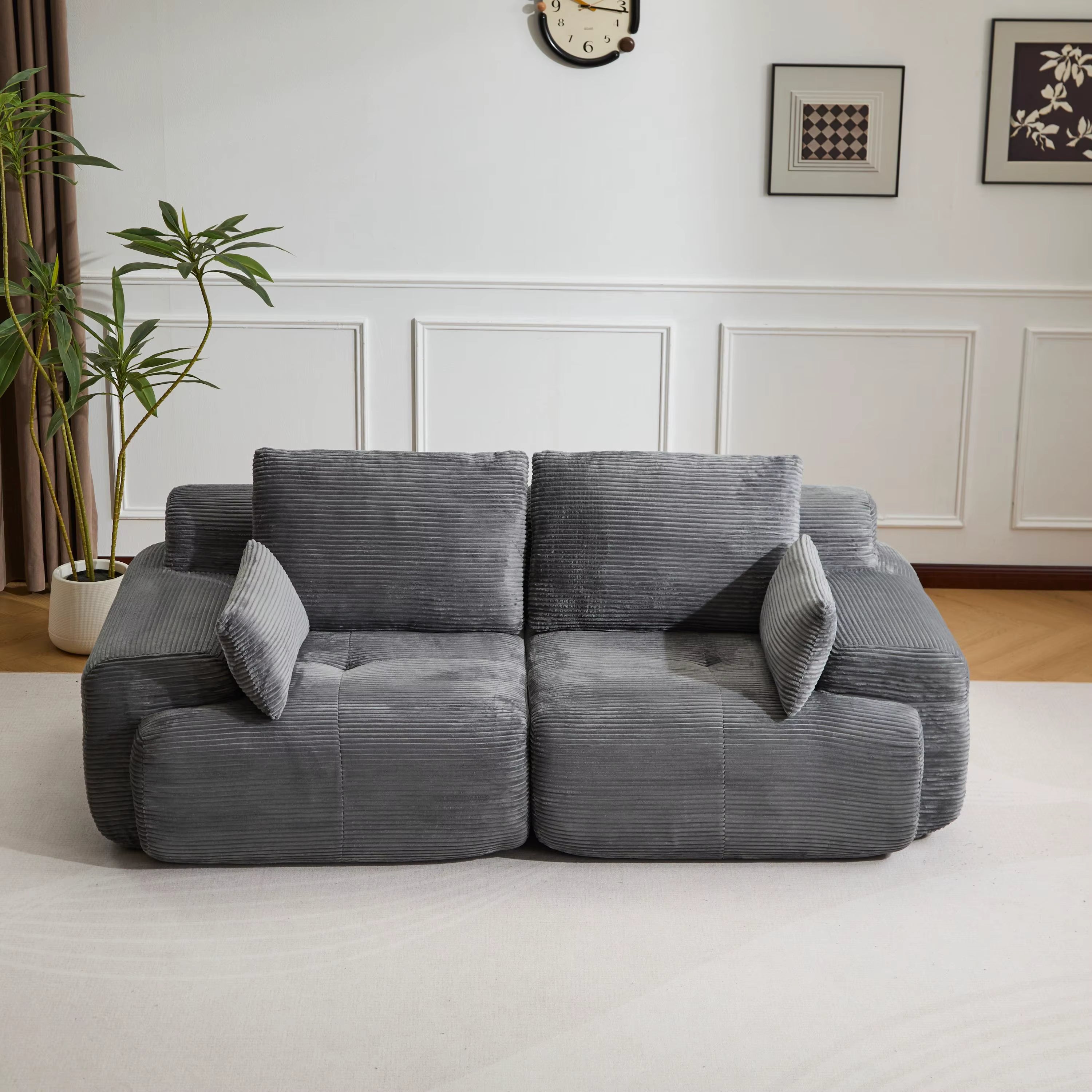 Canapé Mellow en velours côtelé gris en forme de L