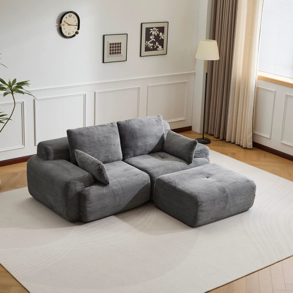 Canapé Mellow en velours côtelé gris en forme de L