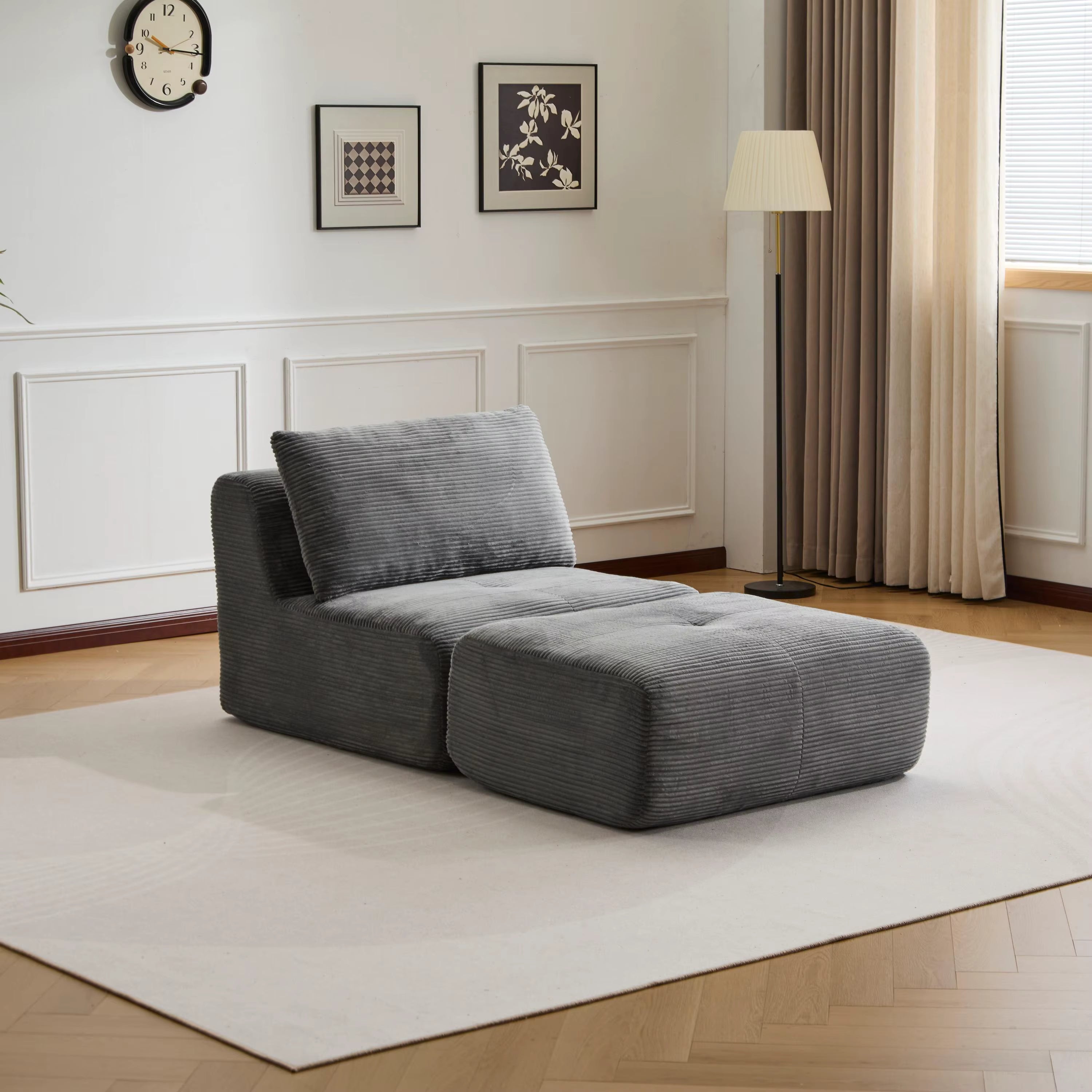 Canapé Mellow en velours côtelé gris en forme de L