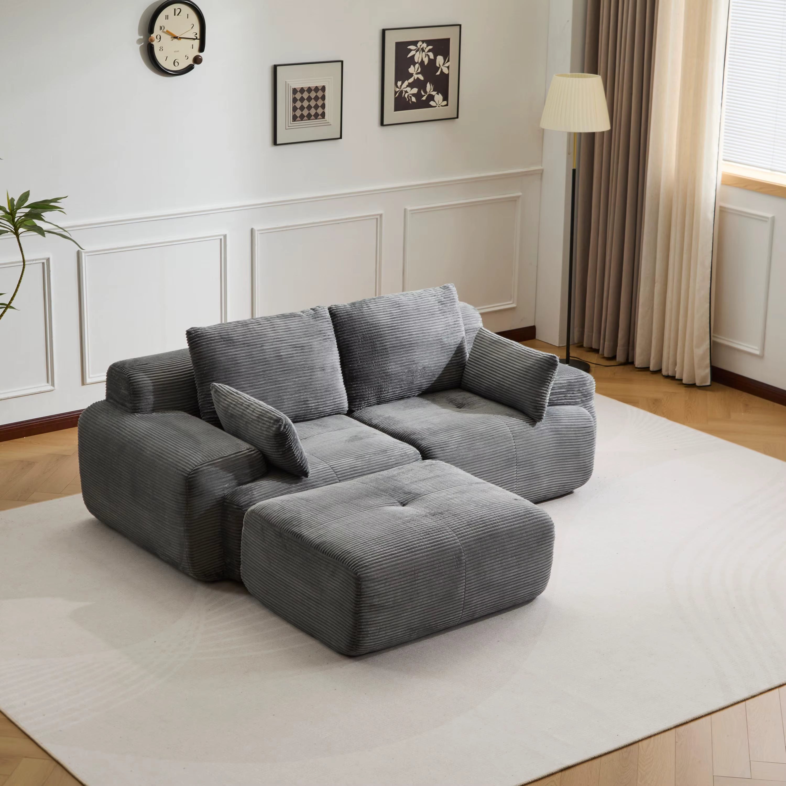 Canapé Mellow en velours côtelé gris en forme de L